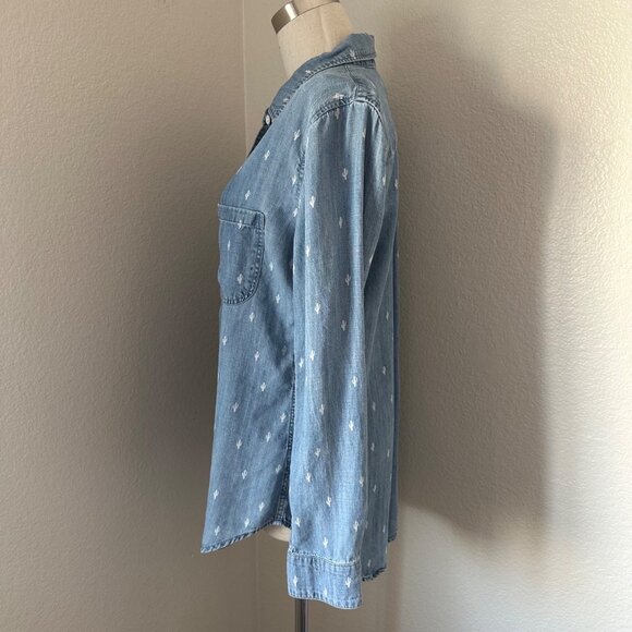Rails Carter Denim Cactus Graphic Print Button Up Shirttail Hem Long Sleeve Line - Picture 4 of 11